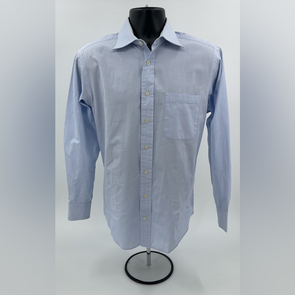Vineyard Vines‎ Shirt 100s 2 Ply Cotton Micro Check White & Blue Mens 15.5 X 34